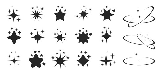 Set of Star Y2k Shapes. Twinkle star shapes vector design. Cool Retro Icons Collection. Set of star elements of various shapes.