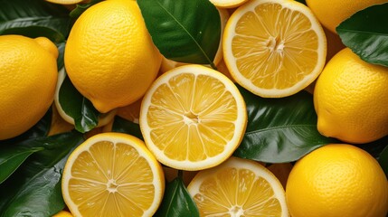 Wall Mural - fresh lemons closeup fruit background