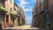 narrow street in the town japanese. Cartoon or anime watercolor painting illustration style. seamless looping virtual video animation background.