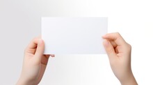 Young Child Hand Holding Some Like A Blank Card Isolated On A White Background