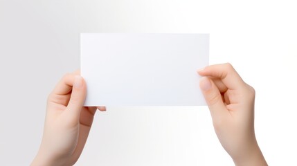 Young child hand holding some like a blank card isolated on a white background