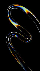 Wall Mural - futuristic glass wavy squiggle line 3d illustration, glass dispersion curved line element isolated, 