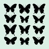 Fototapeta Pokój dzieciecy - Butterfly black silhouette set. Different types of flying butterfly icons and vector illustration