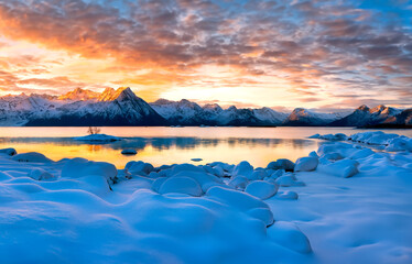 Wall Mural - Sunset over the Andes Mountain Range in Patagonia, southern Chile in South America.