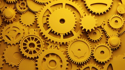 Wall Mural - Gears Background in Yellow color.