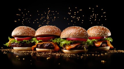 Wall Mural - Jet Black Background with hamburgers