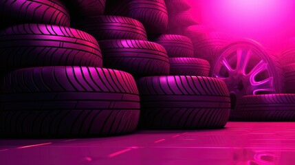 Wall Mural - Magenta background with car tires