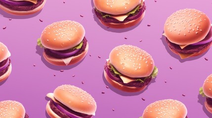 Wall Mural - Mauve Background with hamburgers.