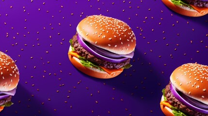 Wall Mural - Purple Background with hamburgers