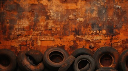 Sticker - Rust background with car tires.