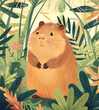 Cute cartoon guinea pig in a thicket of grass. Children's illustration for books, cards, postcards, posters.