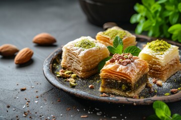 Wall Mural - Almond and pistachio dessert alone