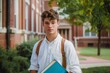 Attractive college student with books on campus