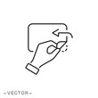 © Gilbert-Illustration - hand with sticker open icon, peel off duct tape, pull by hand to opened up, thin line symbol isolated on white background, editable stroke eps 10 vector illustration