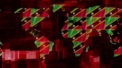 Wall Mural - Saint Kitts and Nevis flag earth map glowing technology motion news background