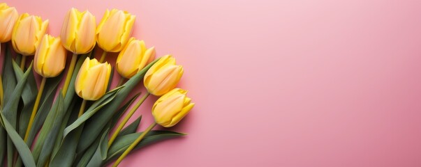 Wall Mural -  Tulips on a  pastel background. Top view. Mothers Day  and Valentine's Day background
