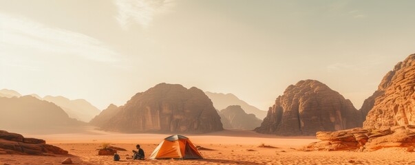 Wall Mural - Sunset  desert and Jabal Al Qattar mountain. Wadi Rum Desert, Jordan