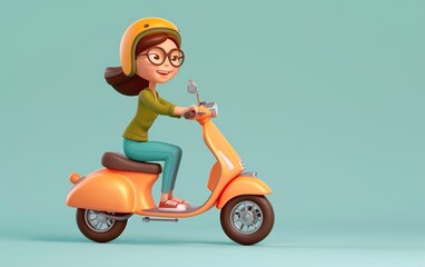 Wall Mural - child on scooter 3d