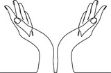 Fototapeta Dinusie - Continuous line drawing hands up praying concept vector illustration