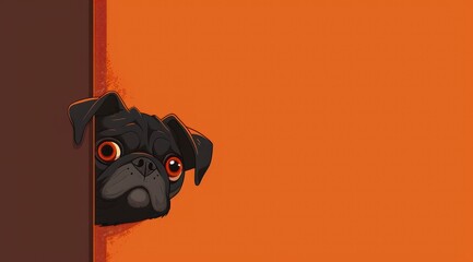 Wall Mural - La tête d'un chien de race bouledogue français sur un fond coloré orange, image avec espace pour texte.