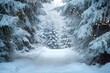 © RocknRoller Studios - Winter Background with a Beautiful Snow Covered Trees. Enchanting Christmas Scene.
