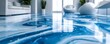 Contemporary epoxy resin floor design featuring white and blue color scheme. Concept White and blue resin swirls, Ocean-inspired epoxy floor, Modern resin flooring