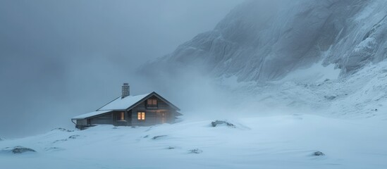 Poster - Norwegian cabin in a fierce mountain blizzard.