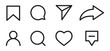© Тима Рябец - A set of linear social media interface icons, such as comments, share, save, like, search, send, message, and a person icon.