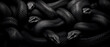 CGI style image of multiple snakes intertwined. Dark moody panoramic graphic resource and background.