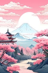 Wall Mural - Japan view of mountain Fuji and Chureito pagoda. Generative ai