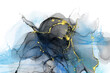 Luxury blue, black, gold background marble liquid ink art. Vector illustration.