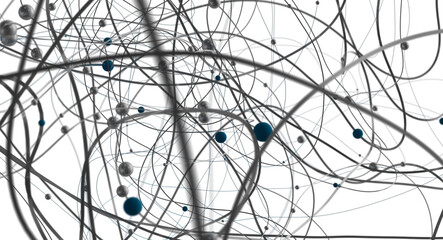 Wall Mural - Big data visualization. Network connection structure with chaotic distribution of points and lines. 3D rendering.