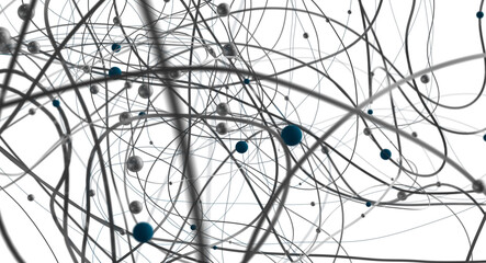 Wall Mural - Big data visualization. Network connection structure with chaotic distribution of points and lines. 3D rendering.