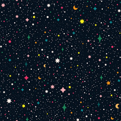 Wall Mural - flat star night sky seamless pattern. colorful cosmos pattern with stars. repeating space pattern. d