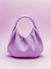 Wall Mural - Lilac leather female hobo handbag on light violet background.