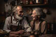 © Ievgen Skrypko - Elderly Couple Smiling In Old Kitchen, Concept Of Happiness In Old Age