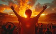 As the sun sets behind a sea of cheering fans, a man stands with outstretched arms, basking in the heat of the moment as he becomes one with the cloud of energy and excitement at the outdoor concert