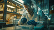 © Lansk - researcher working in a biotechnology lab biochemical engineer working with microplate in a laboratory experiment. with copy space image