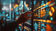 © weerasak - A person's finger touching a futuristic interface with graphs and data analytics.