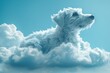 A majestic dog leaps through the ethereal clouds, a symbol of freedom and adventure in the boundless sky