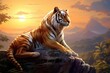 A majestic tiger basking in the sunset. AI generated