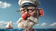 Captain Grandpa: Caricature Depicting a Sailor Grandfather at Sea. Crafted with Generative AI