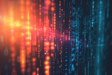 A detailed view of a computer screen showing numerous lines of code, Binary code forming a digital glitch effect, AI Generated