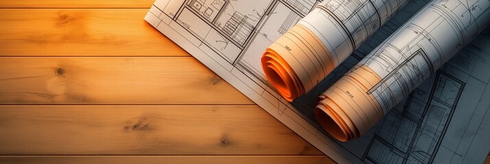 Wall Mural - 3d rendering project of new building model house on blueprint plan