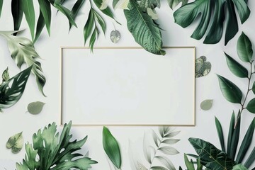Wall Mural - Rectangle frame in the center of image among with watercolor botanical ,white background