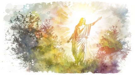 Wall Mural - Jesus' Resurrection: A Biblical Watercolor Illustration Generative AI