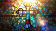 Stained Glass Cross with White Outline for Religious Text Illustration Generative AI