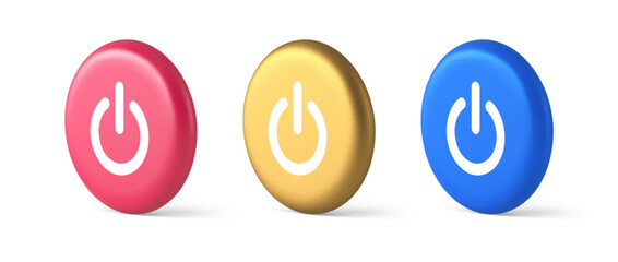 Wall Mural - shutdown turn on off button energy switch power start stop web app design 3d realistic circle icon