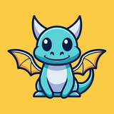 Fototapeta Dinusie - Cute Cartoon Baby Dragon Logo Design on Yellow Background, Playful Fantasy Mascot logo design, vector illustration