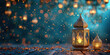 Celebrating Ramadan Kareem Illuminated Traditional Lanterns Against a Twinkling Backdrop. Warm glow of intricate lanterns lighting up, symbolizing the holy month of Ramadan against a bokeh background